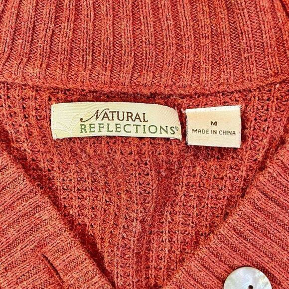 Natural Reflections Orange Waffle V-neck Long Sleeve Sweater Medium - Picture 8 of 10